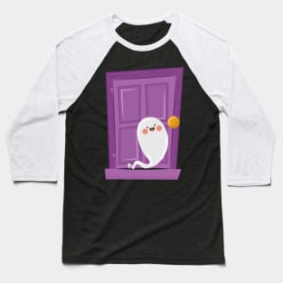 Halloween Ghost In front Door Baseball T-Shirt